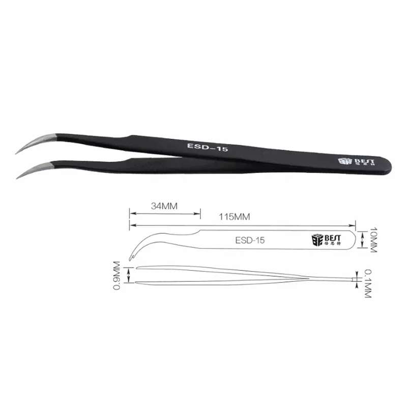 BEST BST-15 Precision Anti-static ESD Stainless Steel Tweezers