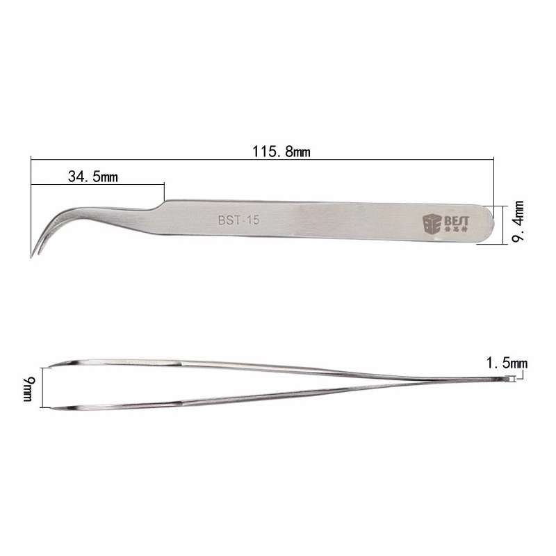 BEST BST-15L Brushed stainless steel tweezers