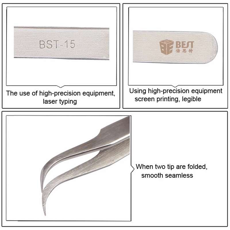 BEST BST-15L Brushed stainless steel tweezers