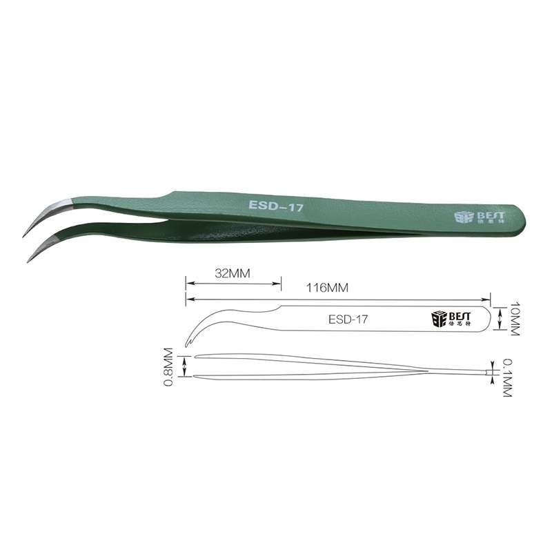 BEST BST-16 Precision Anti-static ESD Stainless Steel Tweezers