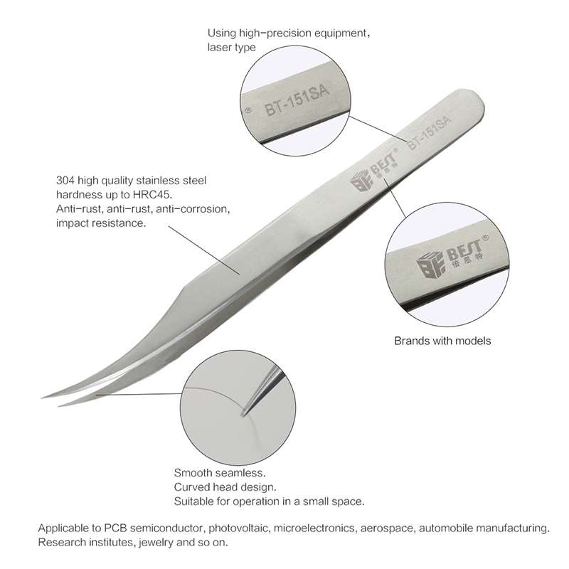 BEST BST-151SA Brushed stainless steel tweezers