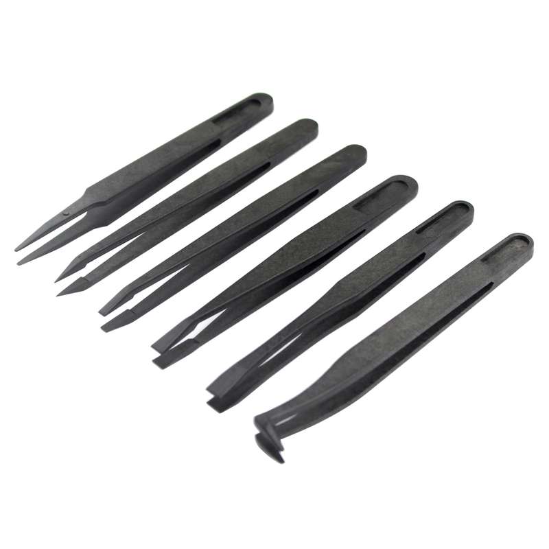 JF-S6in1 6 in 1 Anti-static Carbon Fiber Straight and Curved Tip Tweezers(Black)