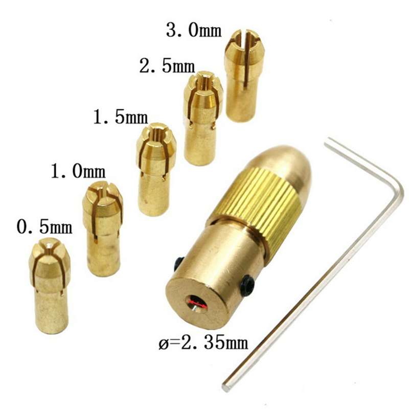 7 PCS/Set Brass 0.5-3mm Small Electric Drill Bit Collet Micro Twist 2.35mm Drill Chuck Set with Wren