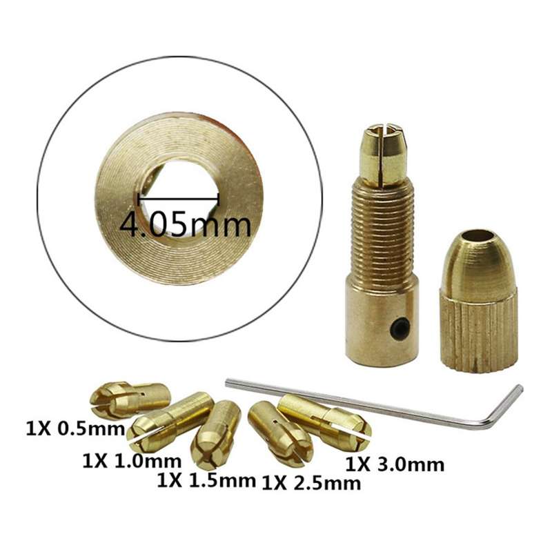 7 PCS/Set Brass 0.5-3mm Small Electric Drill Bit Collet Micro Twist 4.05mm Drill Chuck Set with Wren