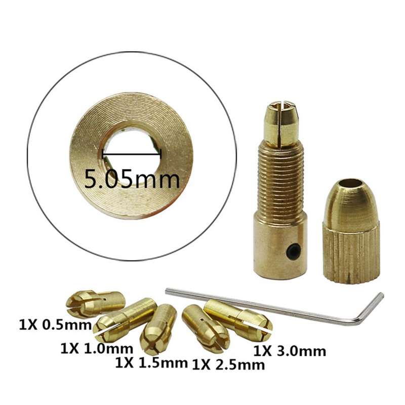7 PCS/Set Brass 0.5-3mm Small Electric Drill Bit Collet Micro Twist 5.05mm Drill Chuck Set with Wren
