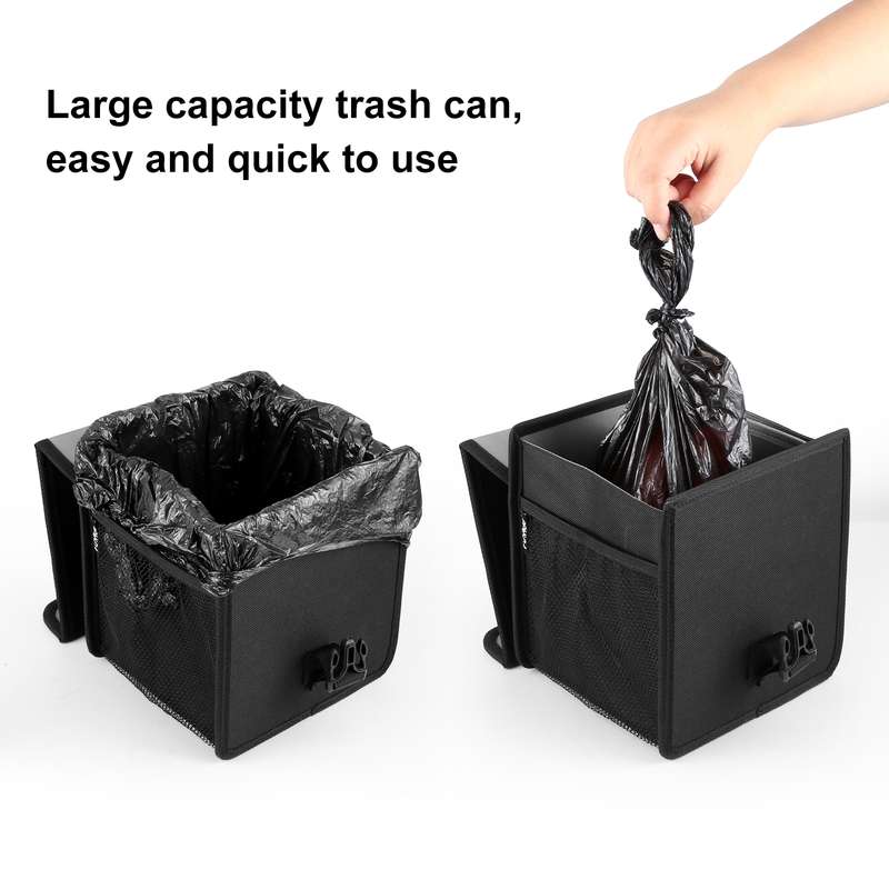FUNADD Portable Folding Car Back Seat Hook Garbage Can Car Storage Box (Black)