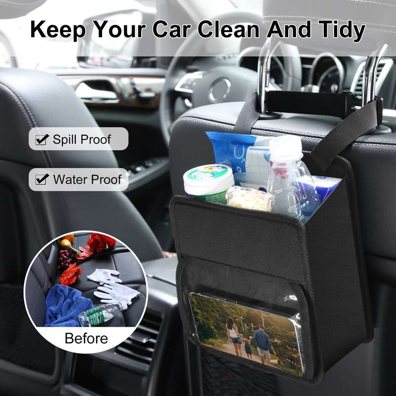 FUNADD Portable Folding Car Back Seat Hook Storage Box (Black)