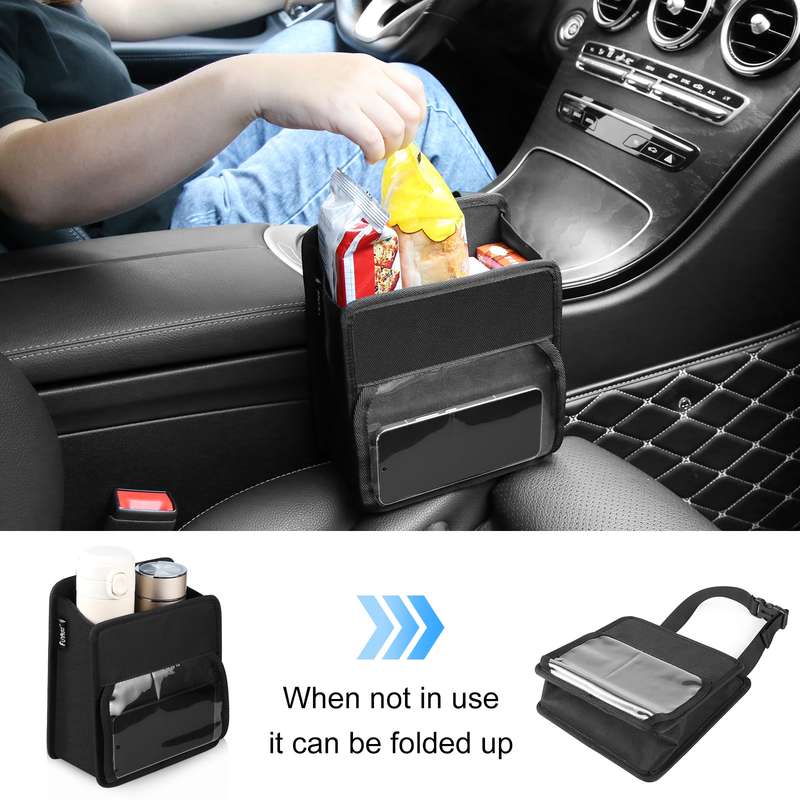 FUNADD Portable Folding Car Back Seat Hook Storage Box (Black)