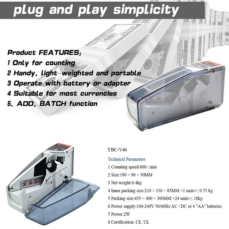 V40 Handheld Mini Portable Small Money Counting Machine, Specification: JP Plug