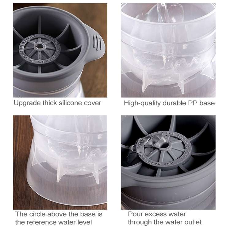 Home Spherical Ice Lattice Whisky Wine Ice Cube Maker Silicone Trays Mold with Cover (Grey)