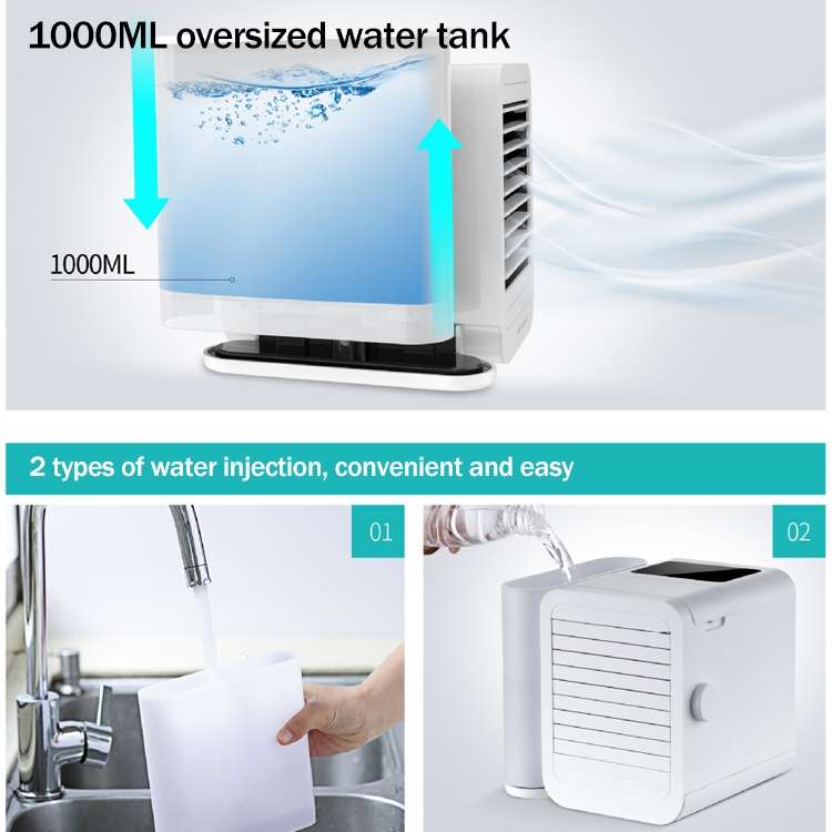 3 in 1 Refrigeration + Humidification + Purification Air Cooler Desktop Cooling Fan with Colorful Li