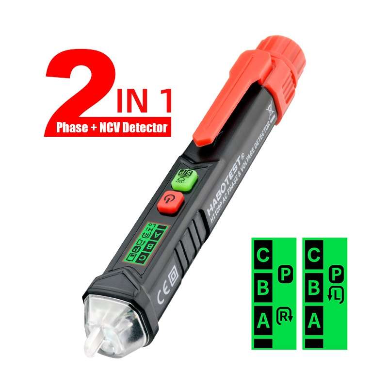 HABOTEST HT100P Non Contact 3 Phase Rotation Indicator AC LCD Display Detector Pen Tester