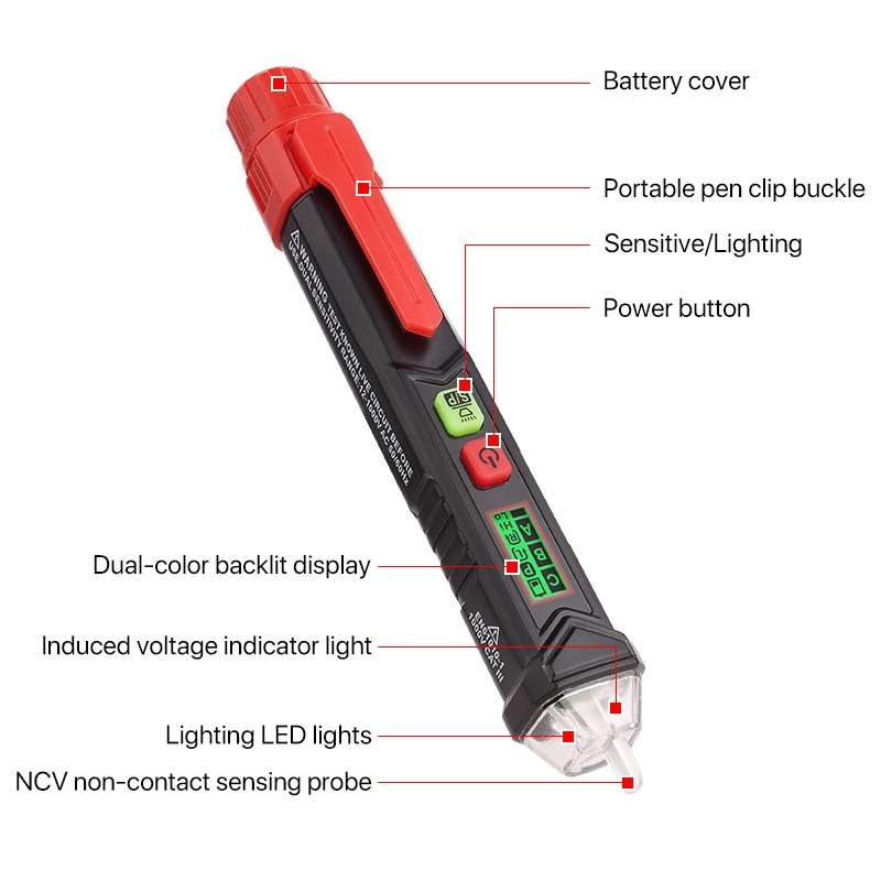 HABOTEST HT100P Non Contact 3 Phase Rotation Indicator AC LCD Display Detector Pen Tester