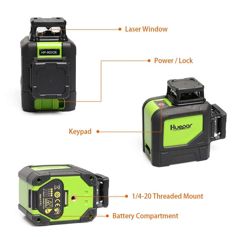 902CR 2360 Degrees Laser Level Covering Walls and Floors 8 Line Red Beam IP54 Water / Dust proof