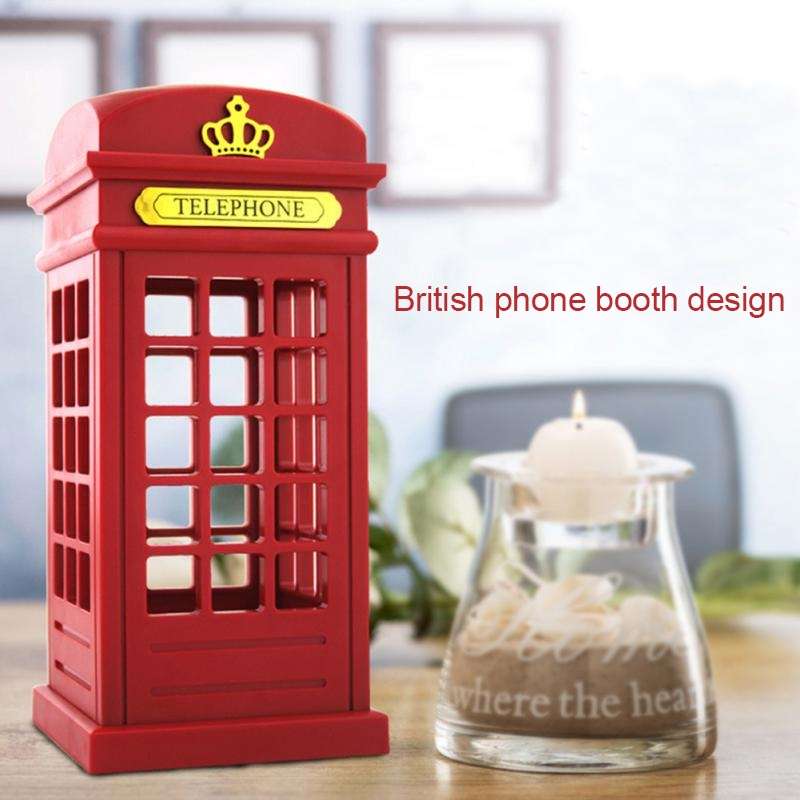 Retro Telephone Booth Shape Warm Light LED Lamp, Rechargeable Touch Control Bedroom Bedside Table La