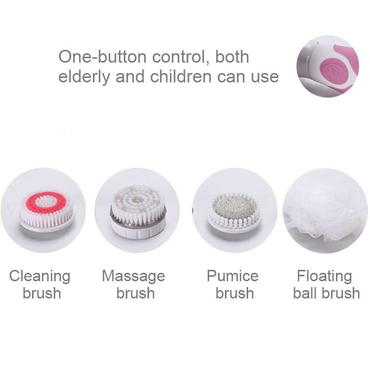 Multi-function Electric Waterproof Bath Cleansing Brush Long-handled Massage Brush, with 4 Brush Hea