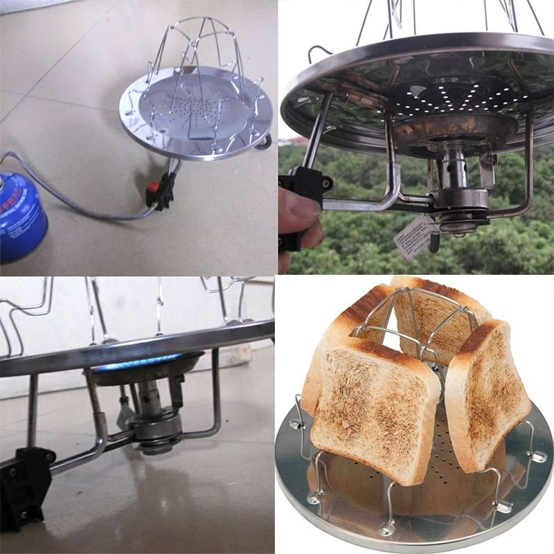 Outdoor Camping Tools 4 Slice Stainless Steel Camping Foldable Toaster Rack Toaster Tray Bread Toast