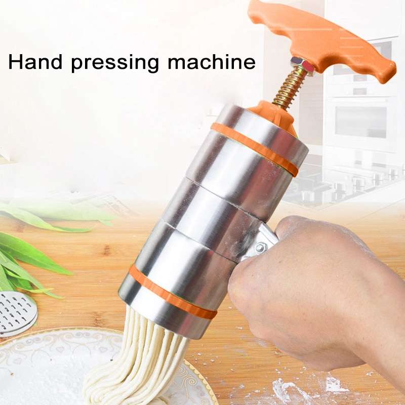 3 Molds Household Manually Small Stainless Steel Pressing Style Handhold Noodle Machine (Orange)