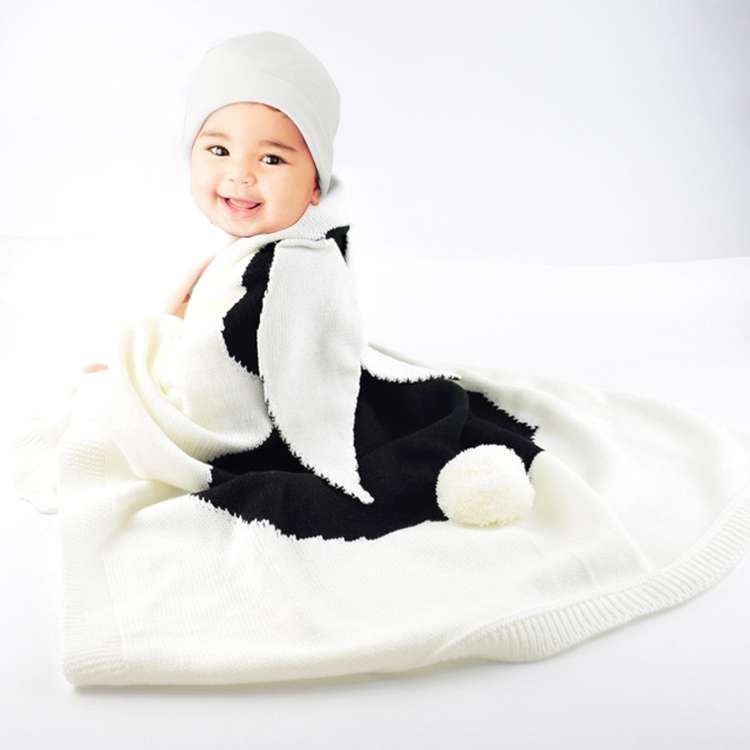 Rabbit Pattern Stereoscopic Ears Baby Knitted Blanket(Grey)