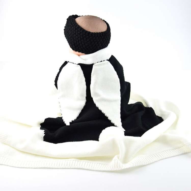 Rabbit Pattern Stereoscopic Ears Baby Knitted Blanket(Grey)