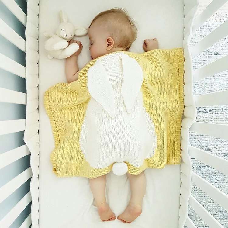 Rabbit Pattern Stereoscopic Ears Baby Knitted Blanket(Grey)