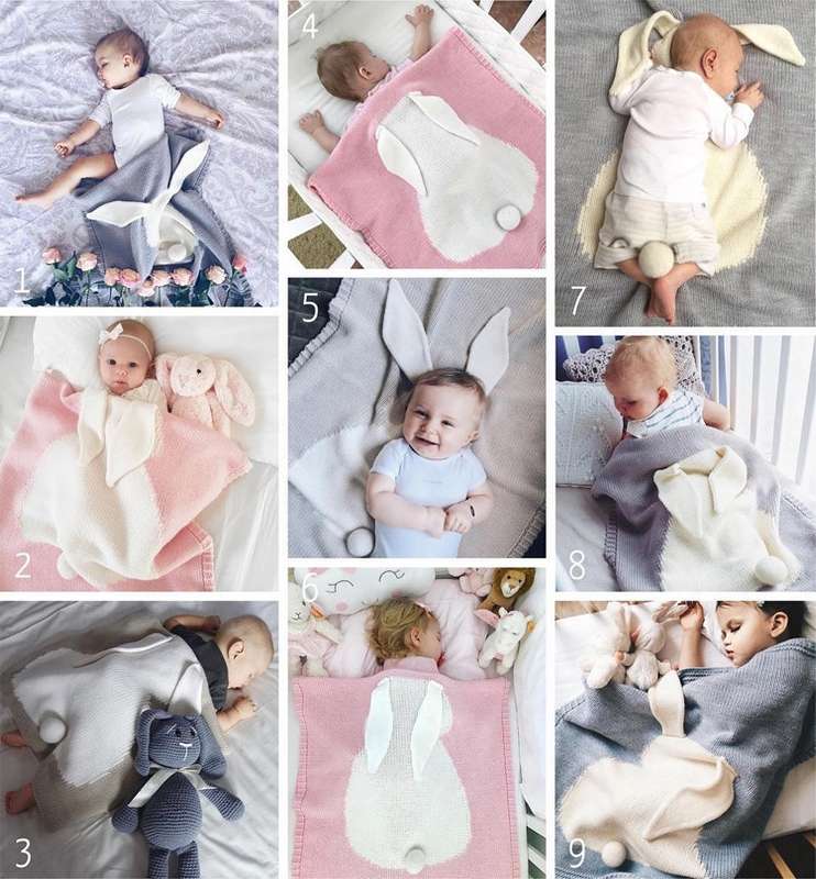 Rabbit Pattern Stereoscopic Ears Baby Knitted Blanket(Grey)