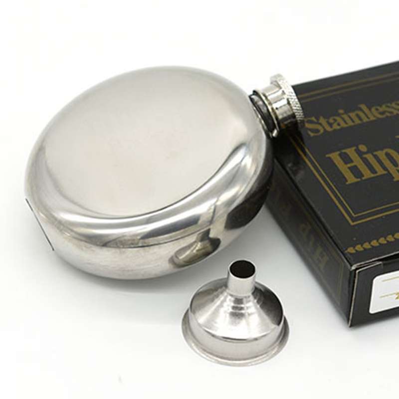 140mL(5oz) Men Mirror Handy Hip Flask Stainless Steel Portable Round Jug (With Small Funnel)(Silver)