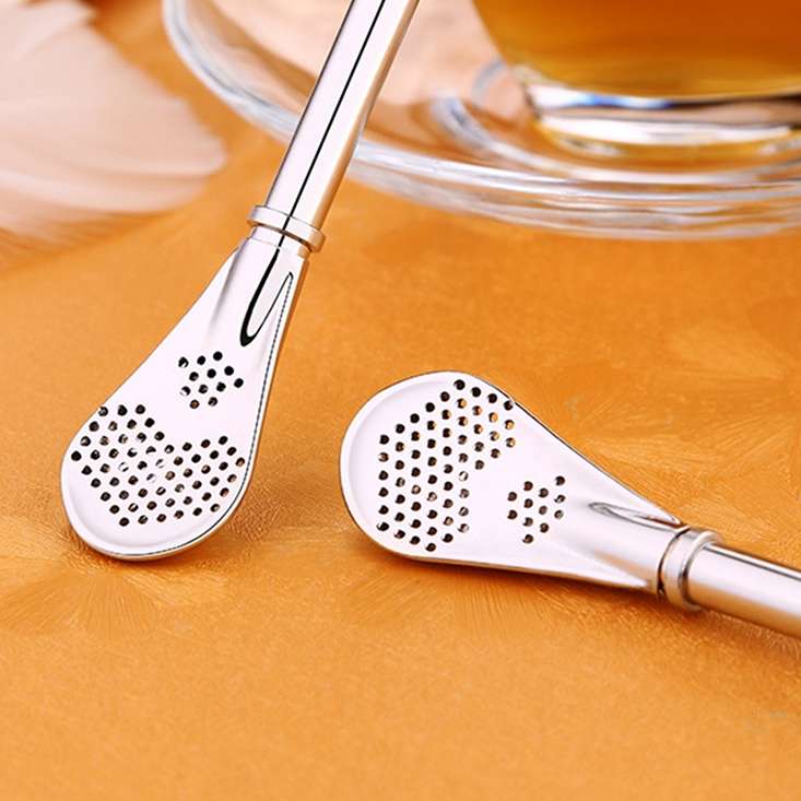 Stainless Steel Tea Leaf Filtered Drinking Straw Herb Tea Filter Tea Strainer Juice Cafe Coffee Stir