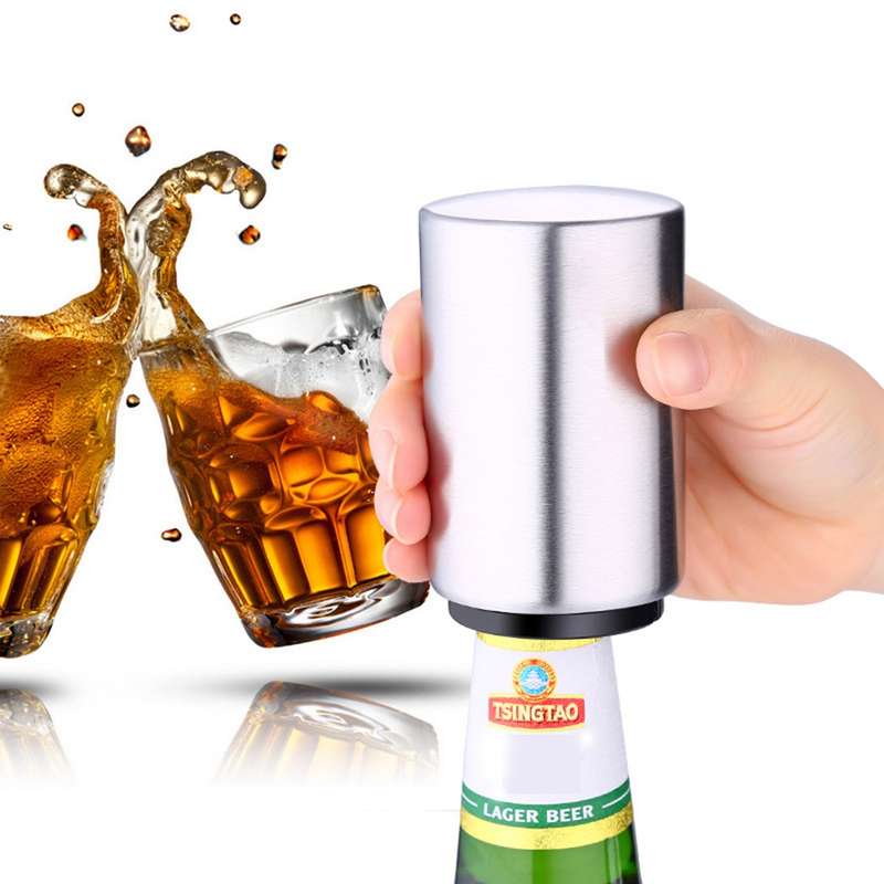 Magnetic Automatic Beer Bottle Cap Opener Stainless Steel Push Down Beer Opener Kitchen Gadgets, Siz