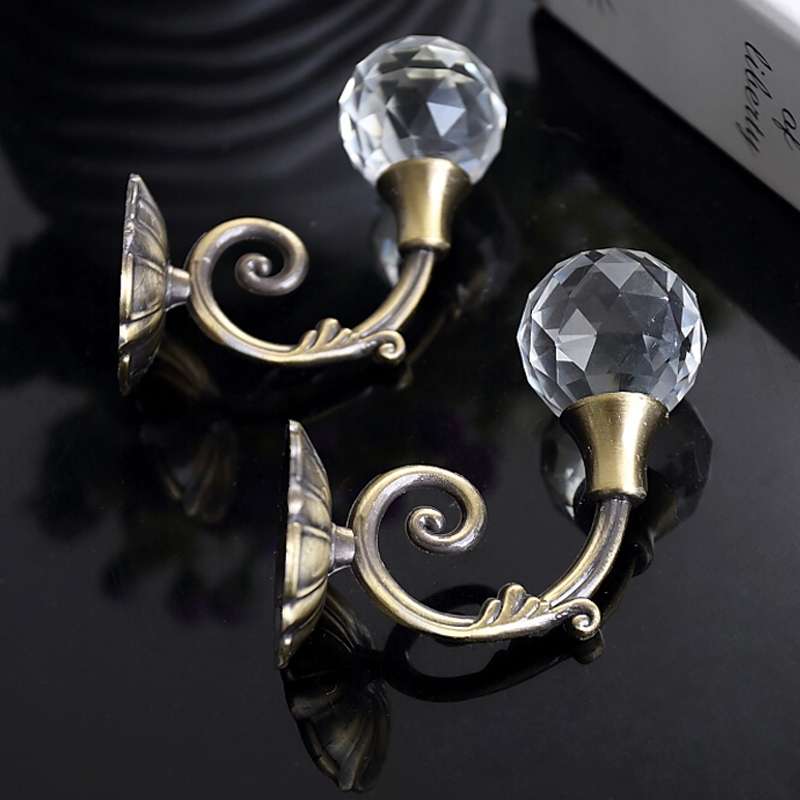 1 Pair Vintage Crystal Flower Barb Curtain Decoration Wall Hook(Bronze)