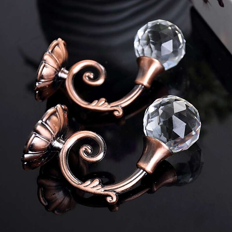 1 Pair Vintage Crystal Flower Barb Curtain Decoration Wall Hook(Bronze)