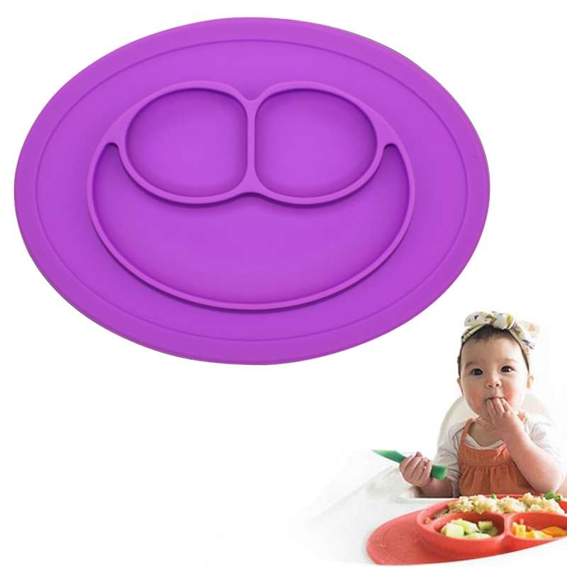 Smile Style One-piece Round Silicone Suction Placemat for Children, Built-in Plate and Bowl (Green)