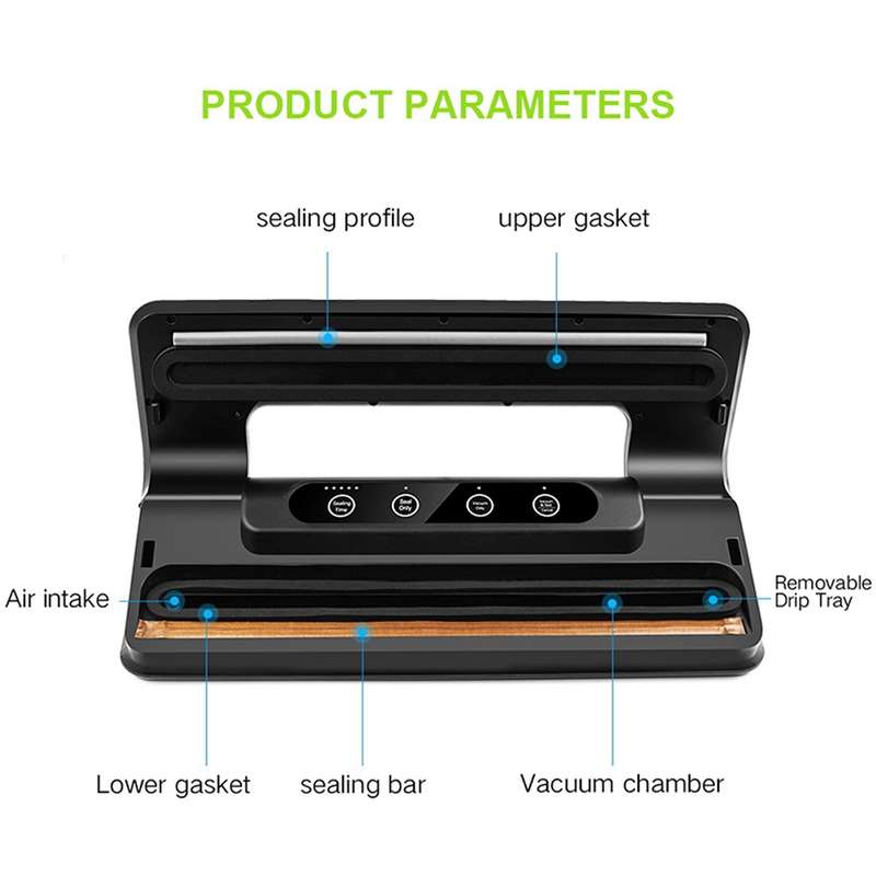 Automatic Vacuum Sealer for Household Food Preservation, with Food Grade Vacuum Bags, US Plug