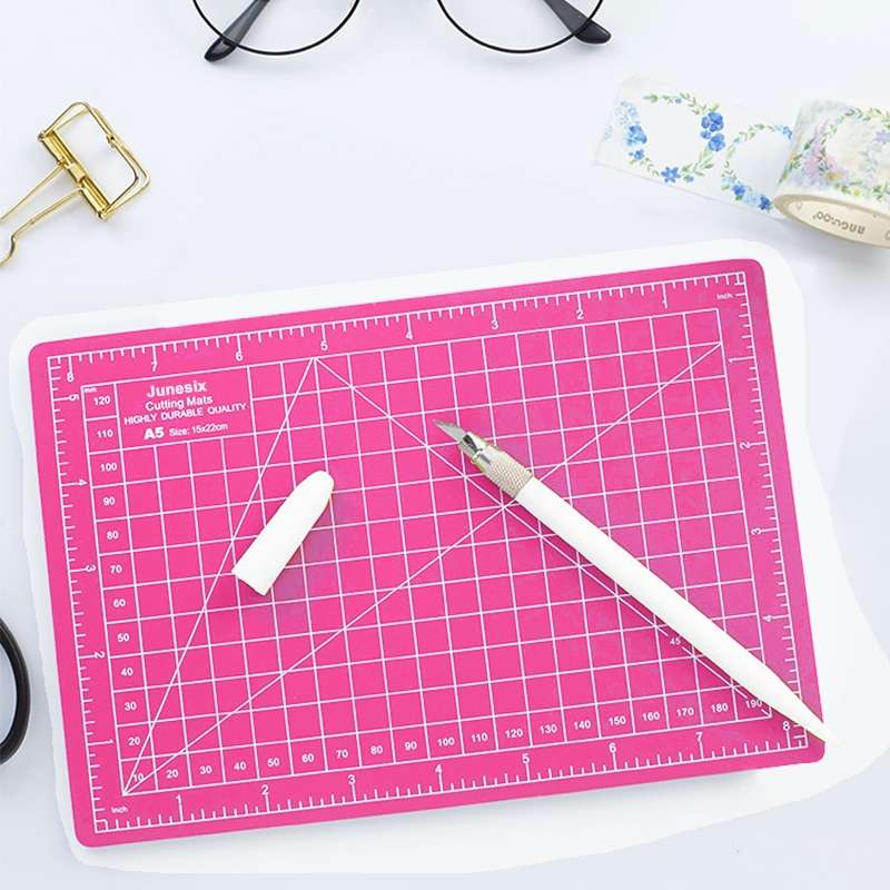 Junesix A5 Cutting Mat Set Cutting Mat & Ruler & Carving Knife(Purple)