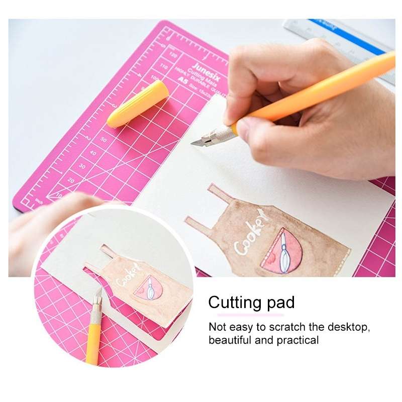 Junesix A5 Cutting Mat Set Cutting Mat & Ruler & Carving Knife(Purple)