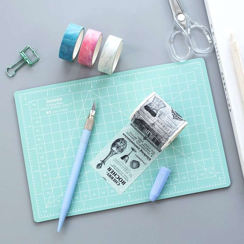 Junesix A5 Cutting Mat Set Cutting Mat & Ruler & Carving Knife(Purple)