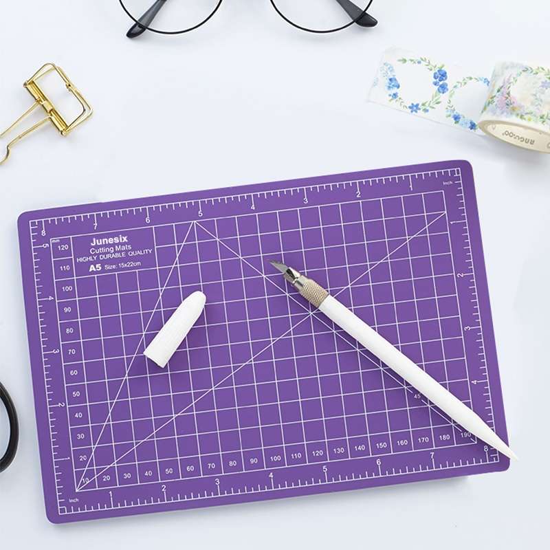 Junesix A5 Cutting Mat Set Cutting Mat & Ruler & Carving Knife(Purple)