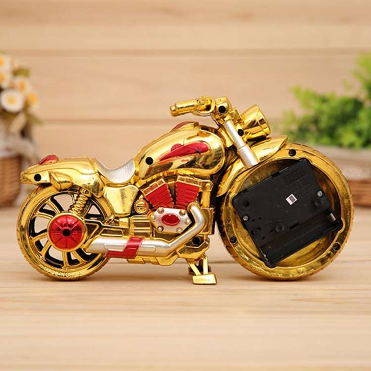 Cartoon Motorcycle Alarm Clock Bedroom Plastic Pointer Alarm Clock, Size: 23*13*6cm(Black)