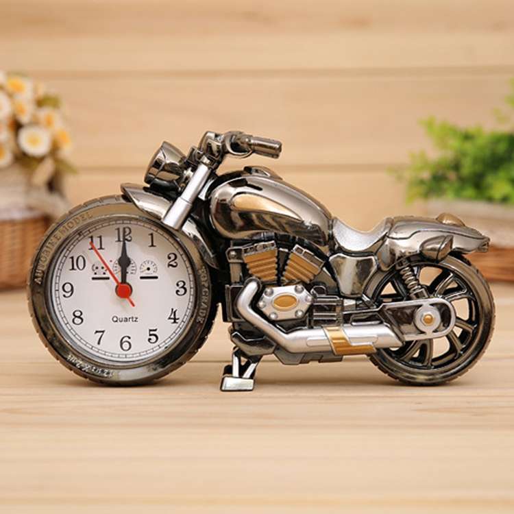 Cartoon Motorcycle Alarm Clock Bedroom Plastic Pointer Alarm Clock, Size: 23*13*6cm(Black)