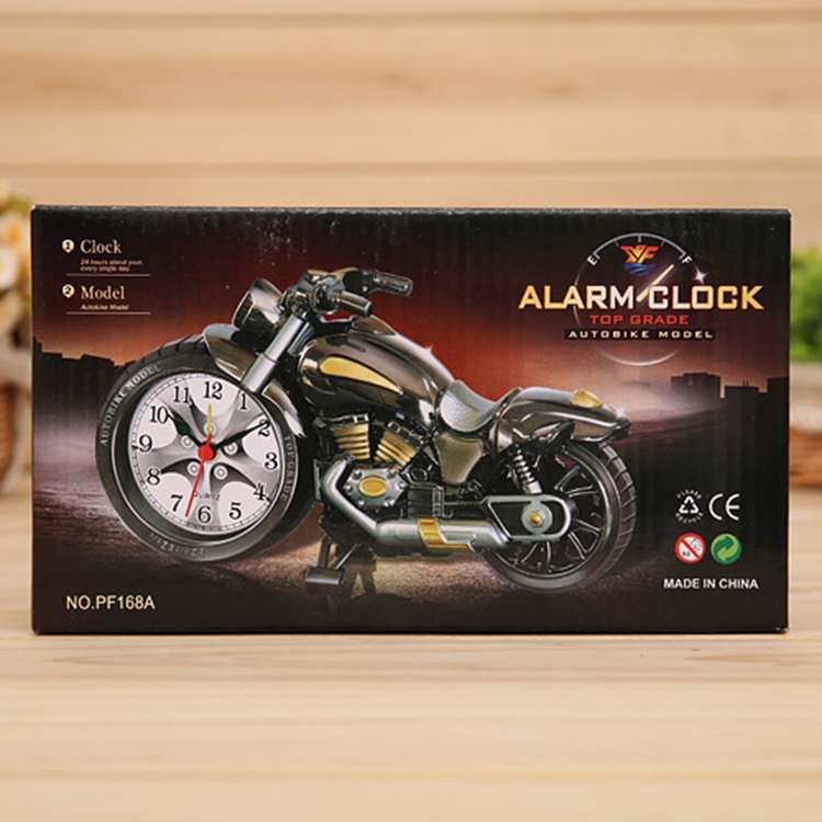 Cartoon Motorcycle Alarm Clock Bedroom Plastic Pointer Alarm Clock, Size: 23*13*6cm(Black)