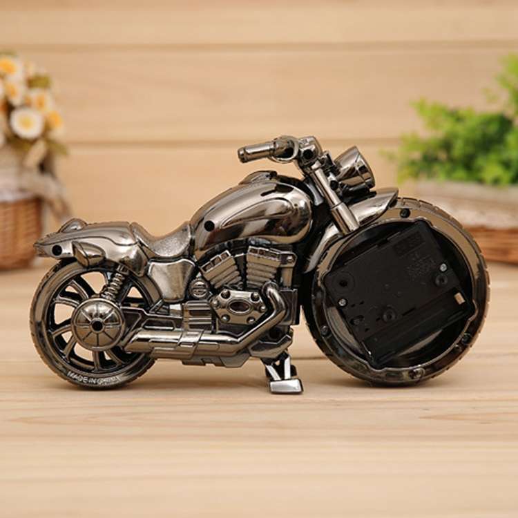 Cartoon Motorcycle Alarm Clock Bedroom Plastic Pointer Alarm Clock, Size: 23*13*6cm(Black)