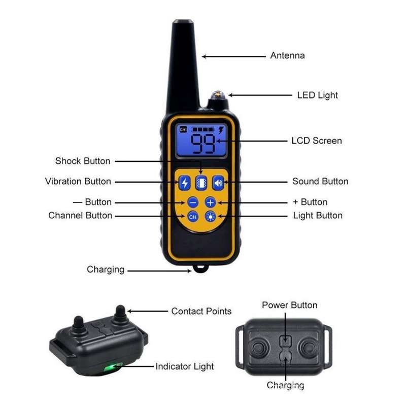 880-2 800 Yards Rechargeable Remote Control Collar Dog Training Device Anti Barking Device(Black Bla