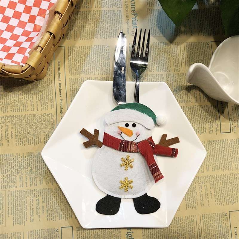 Santa Claus Pattern Tableware Knife Fork Pocket Cover Bag Christmas Decoration