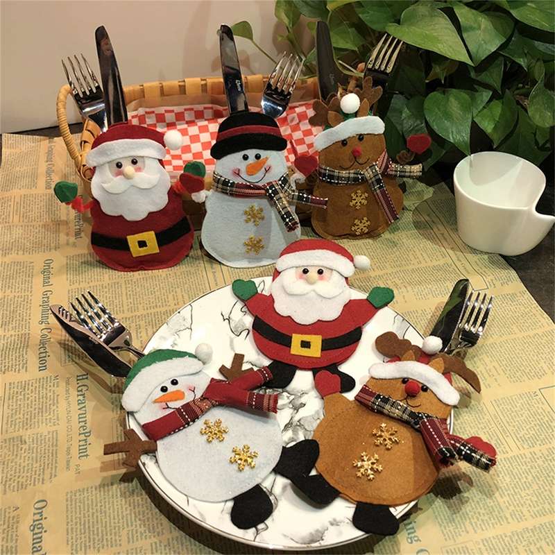 Santa Claus Pattern Tableware Knife Fork Pocket Cover Bag Christmas Decoration