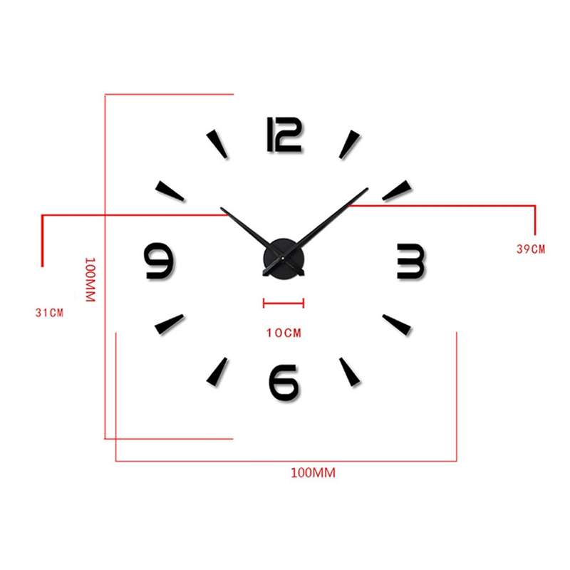 Bedroom Home Decoration Watch Frameless 3D Mirror Large DIY Wall Sticker Mute Clock, Size: 100*100cm