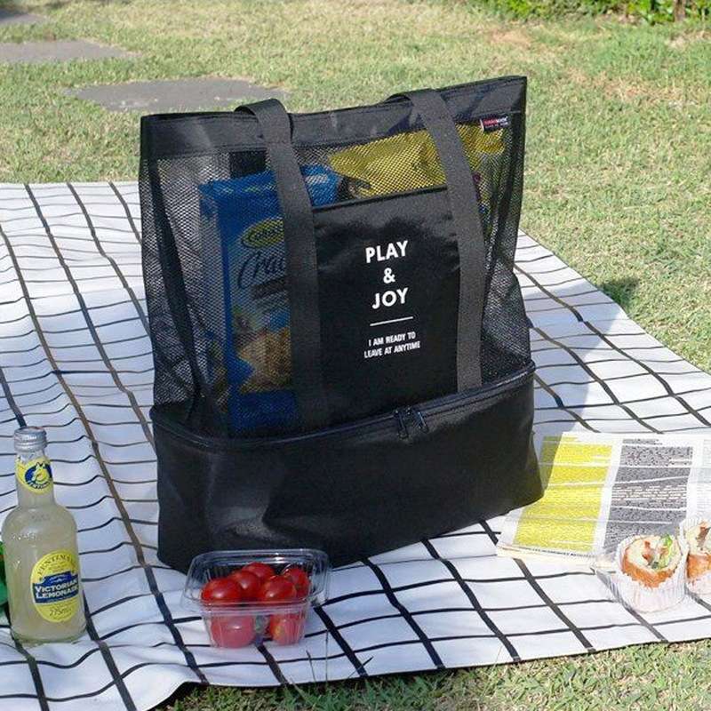 Portable Double Layer Mesh Sport Duffel Beach Picnic Shoulder Storage Bag Handbag(Blue)