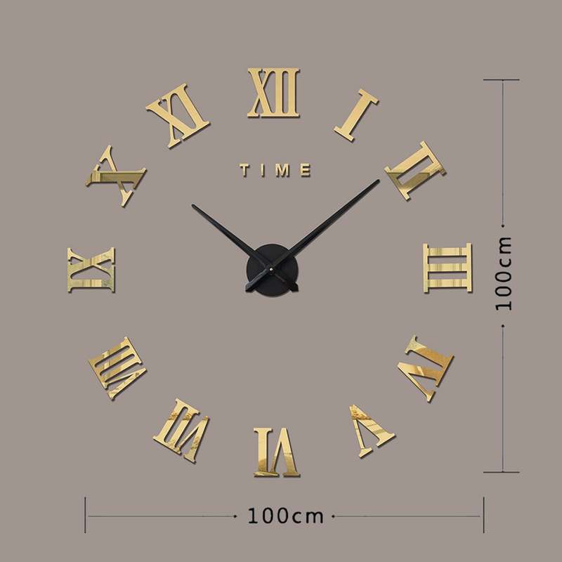 Bedroom Home Decoration Frameless Roman Numeral Large DIY Wall Sticker Mute Clock, Size: 100*100cm(S