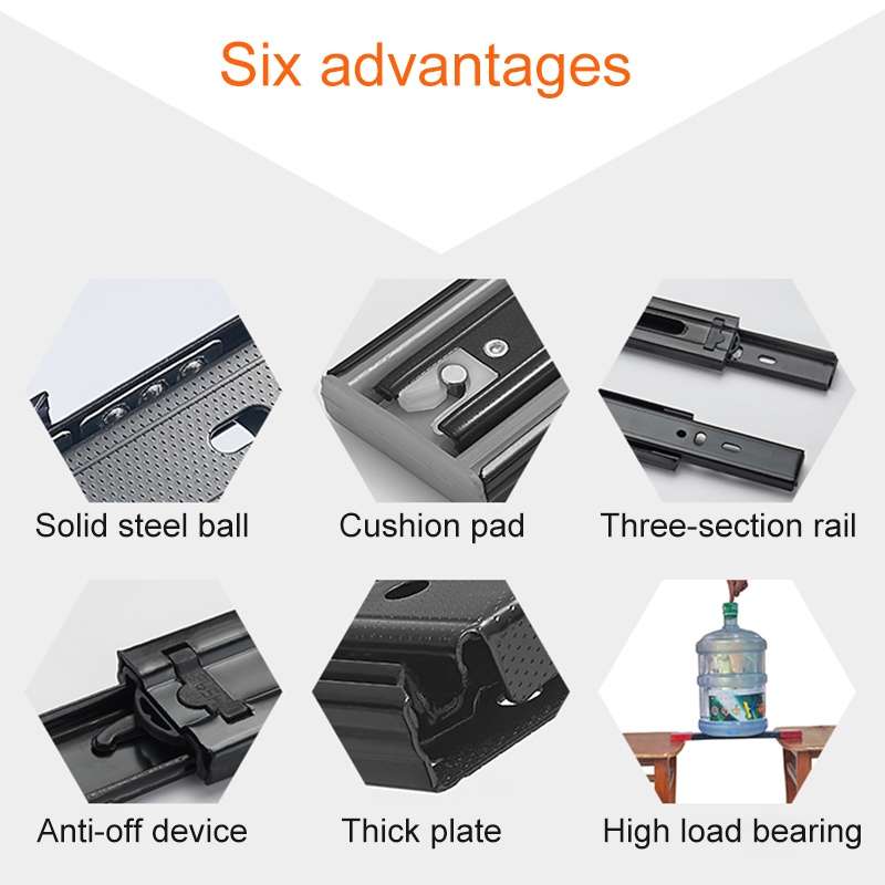 10 inches 3-section Mute Stainless Steel Sliding Drawer Slides Ball Slide Rail Length: 25cm