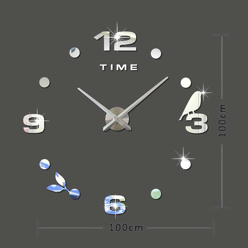 Bedroom Home Office Decoration Frameless Large Size DIY 3D Mirror Surface Wall Stickers Quiet Clock,