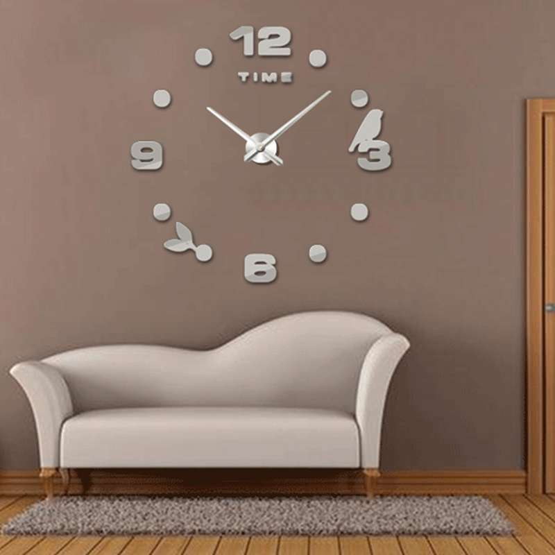 Bedroom Home Office Decoration Frameless Large Size DIY 3D Mirror Surface Wall Stickers Quiet Clock,